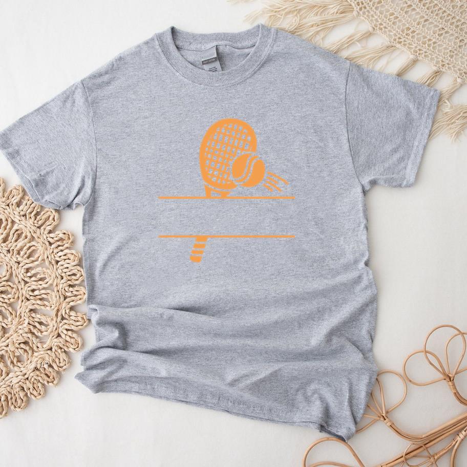 Orange Tennis Racket And Ball Label T-Shirt